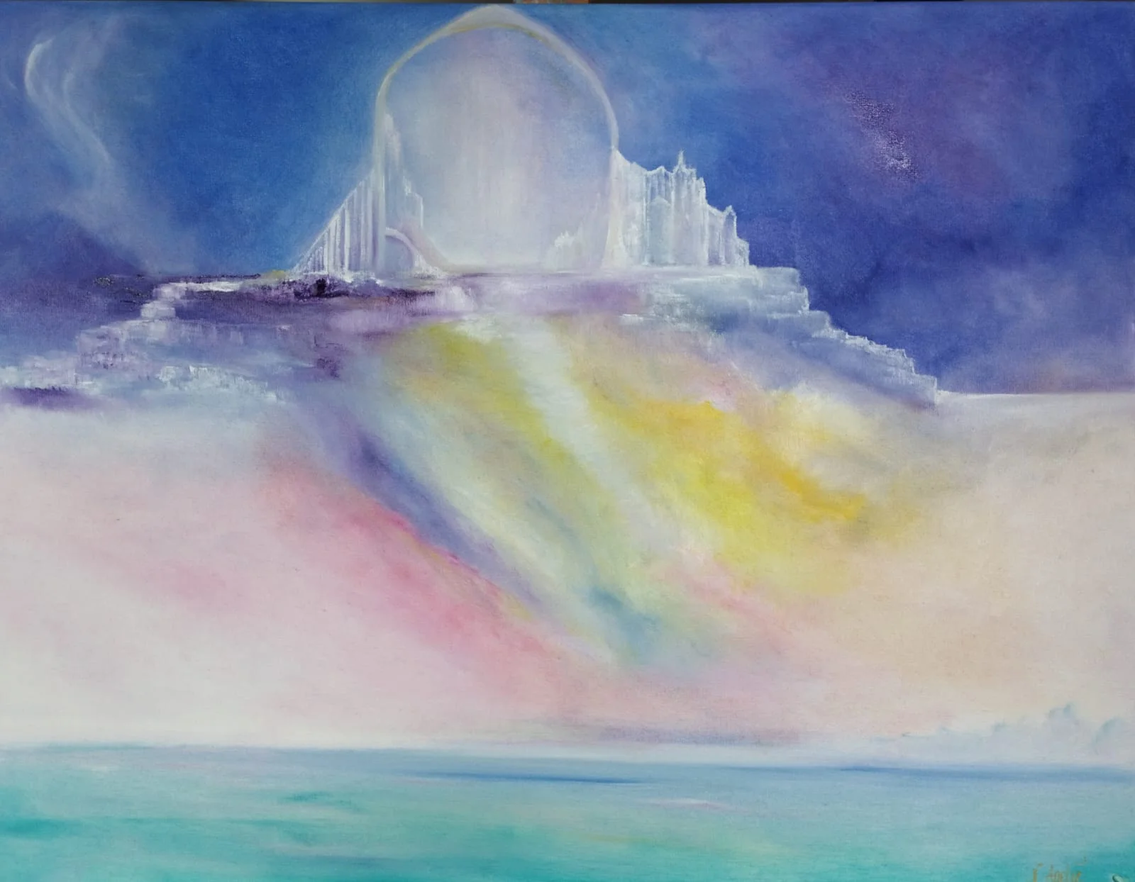 Cité céleste, tableau à l’huile 65x50 cm est une œuvre intuitive de Nadine André
