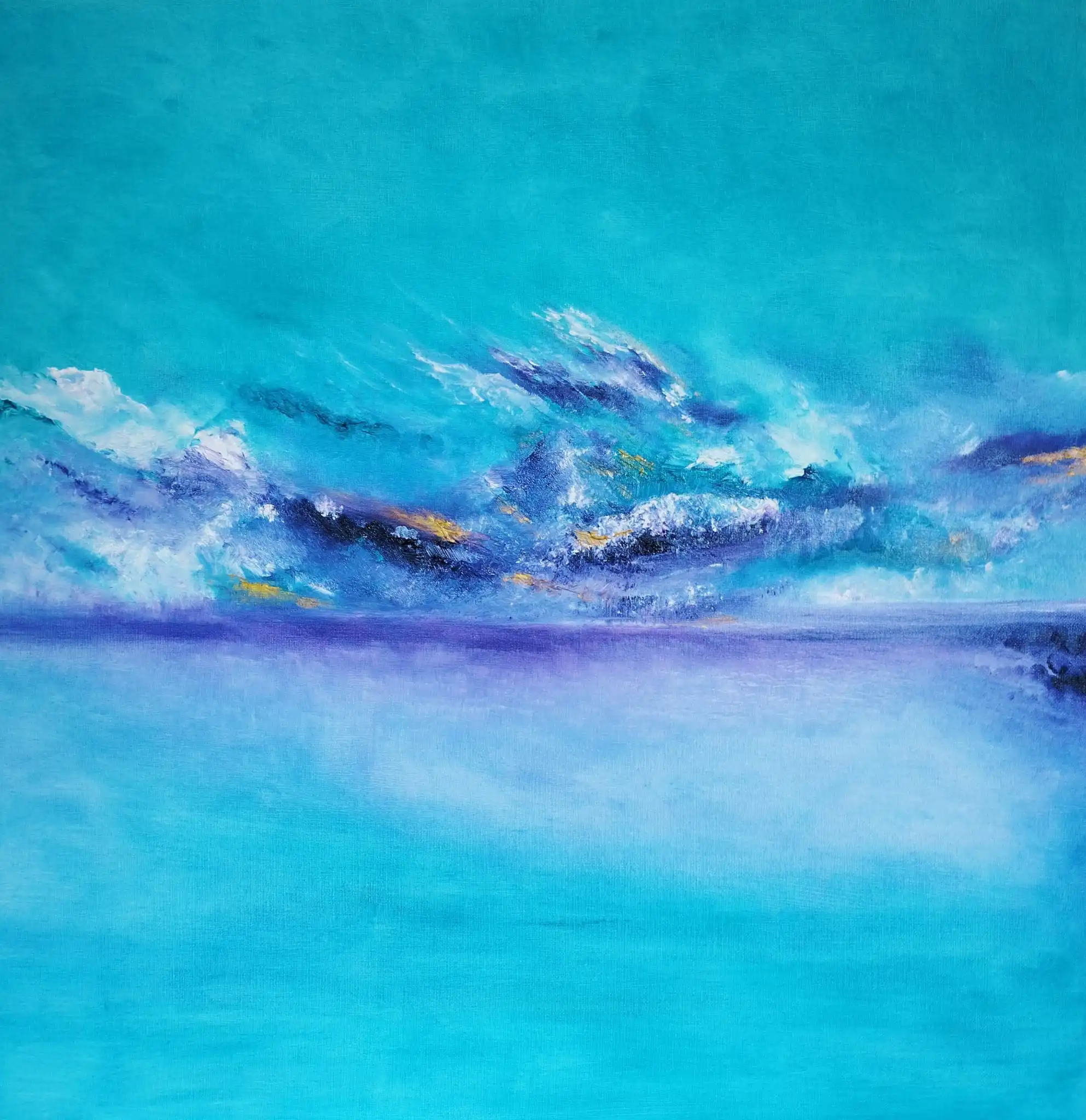 Nouvelle terre, tableau à l’huile 60x60 cm est une œuvre intuitive de Nadine André