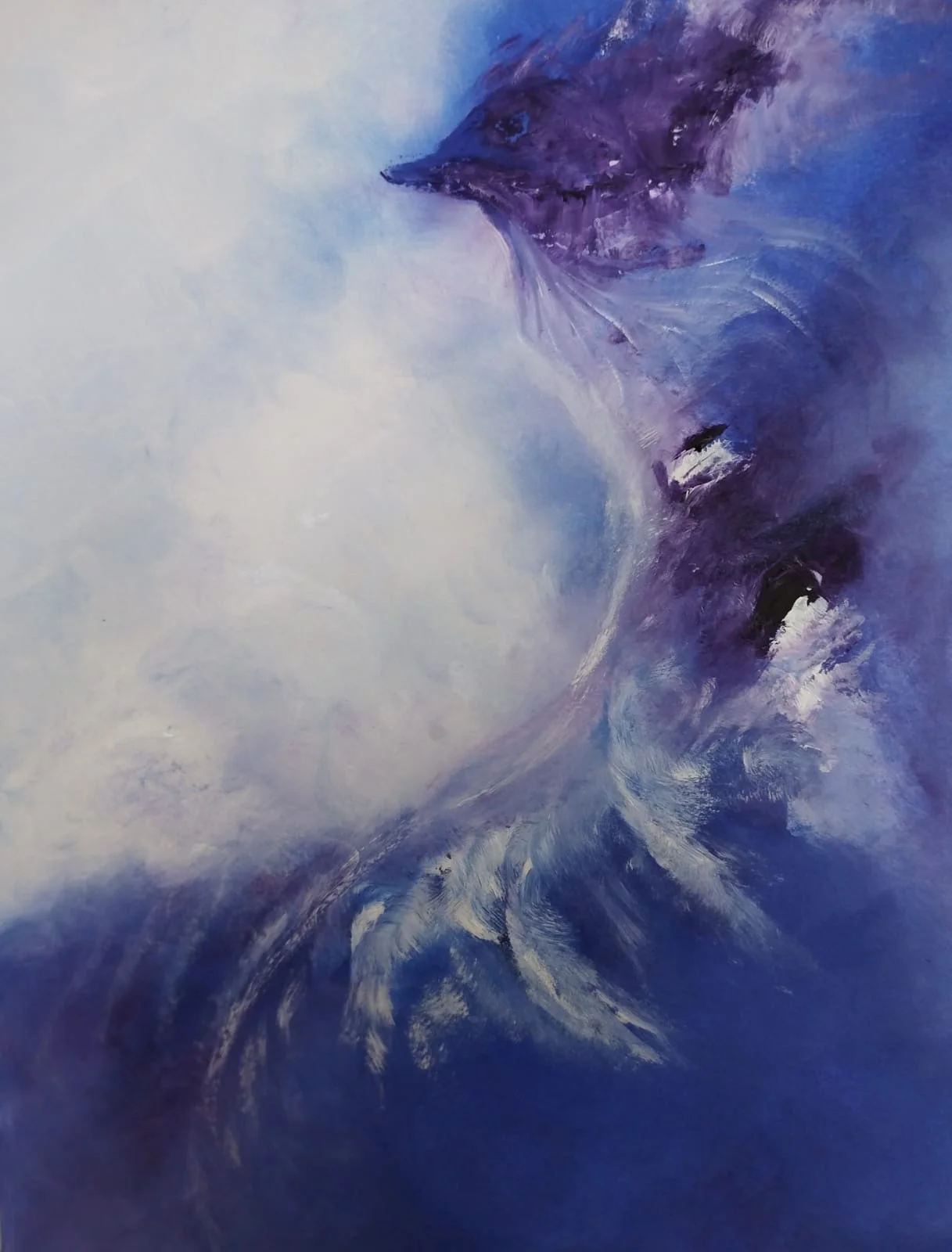 Oiseau bleu ou Kalahamsa, tableau à l’huile 40x50 cm est une œuvre intuitive de Nadine André