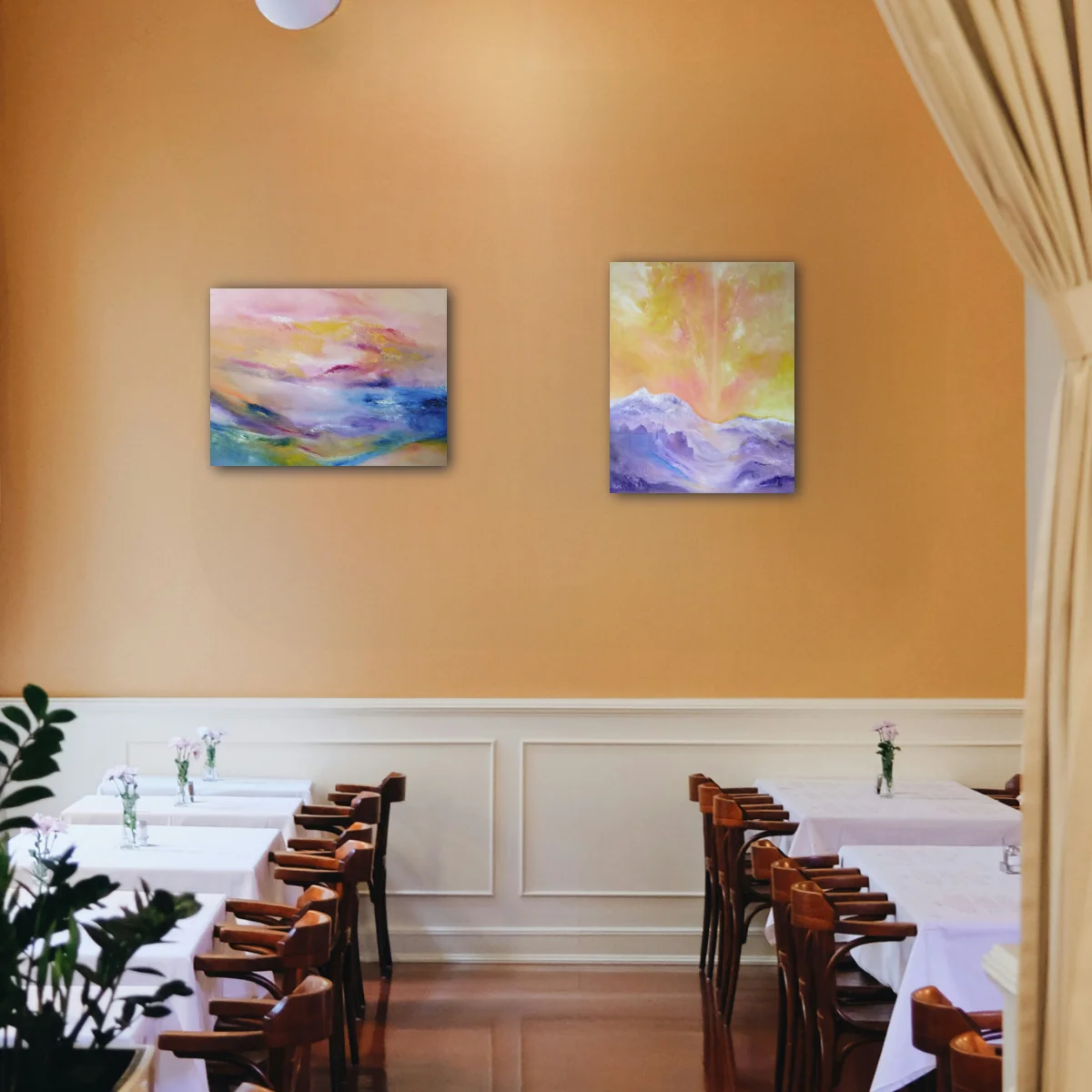 tableaux-sur-mesure-mise-en-situation-restaurant tableaux sur mesure dans un restaurant